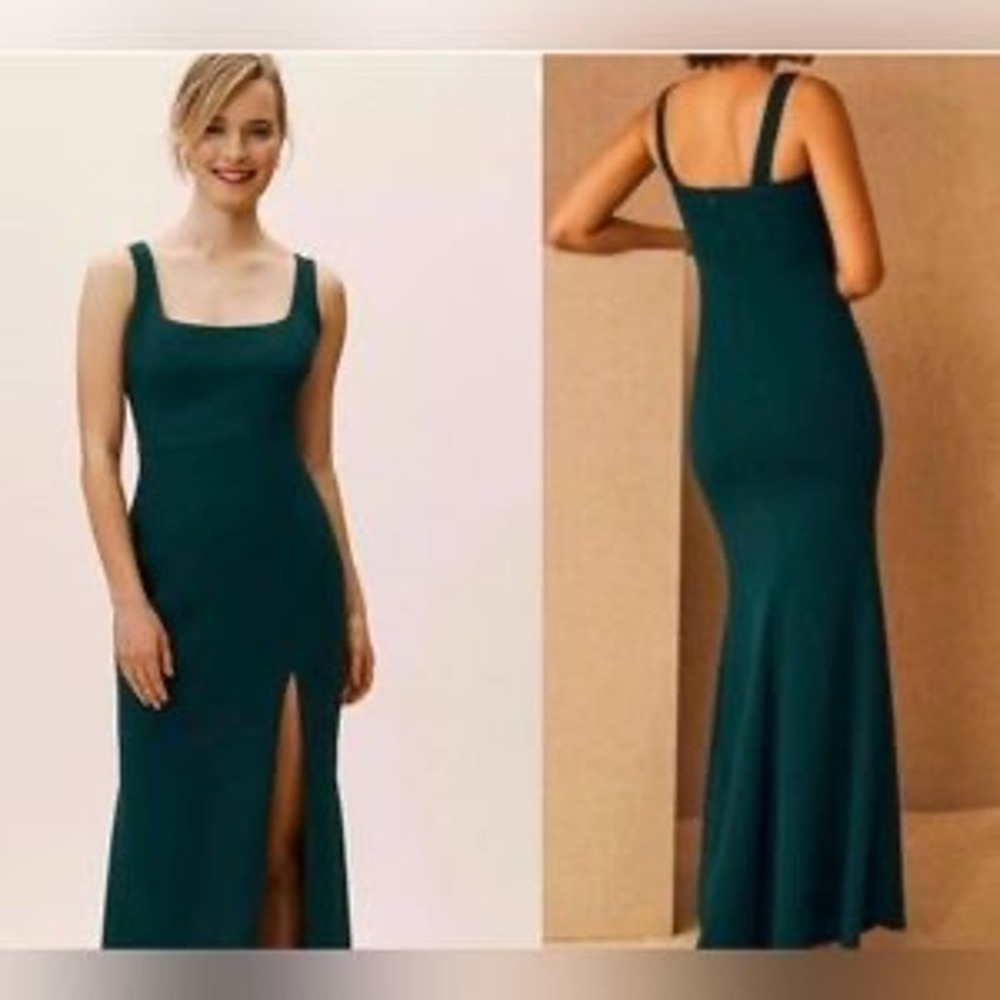 BHLDN NEW ADENA SQUARE-NECK STRETCH CREPE DRESS DARK EMERALD Sz:2 Ret$298‎
